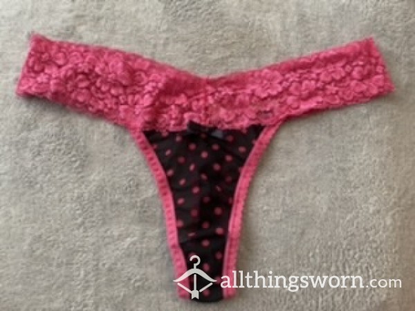 Lace Pink & Black Polka Dot Thong