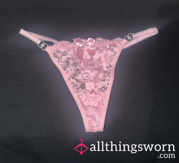 Lace Pink Thong With Bow