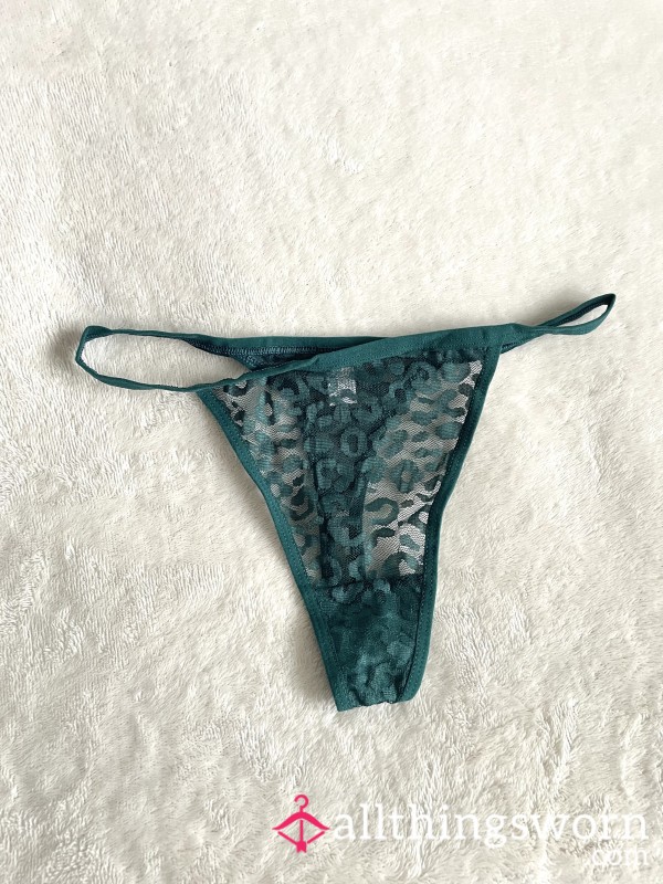 Lace Printed Green Mesh Thong