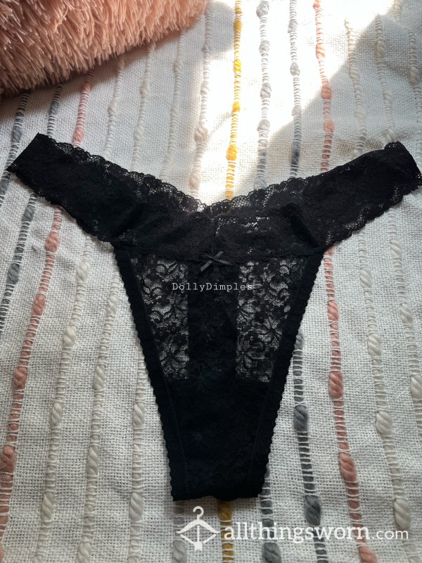 P**k-a-boo Black Lace Thongs (7) In Stock