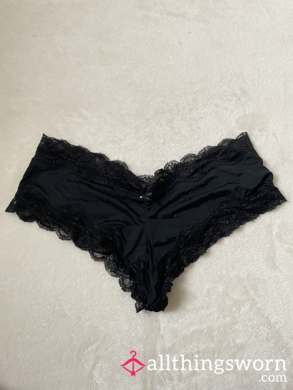 Lace Trim Black Hipster Panties