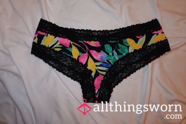 Lace Trim Cheeky Panty - Black Multi