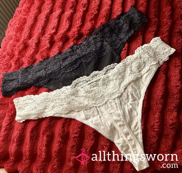 Lace Trim Cotton Thongs - BBW Size 22 White & Black Available