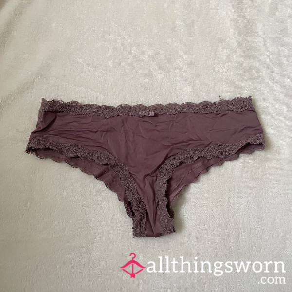 Lace Trim Mauve Bow Hipster Knickers