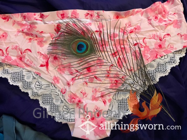 Lace-trimmed Silky Panties With Pink Flor*l Design. I Will Pleasure Myself Wearing These Before I Ship! ;)