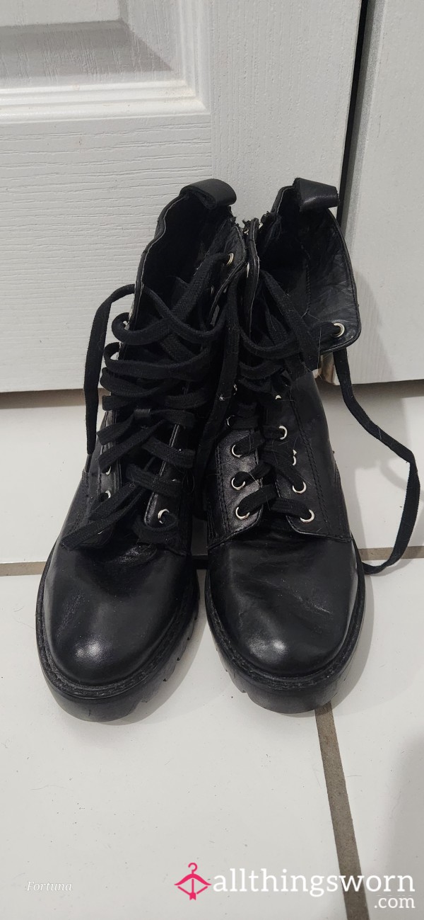 Steve Madden Black Leather Combat Boots