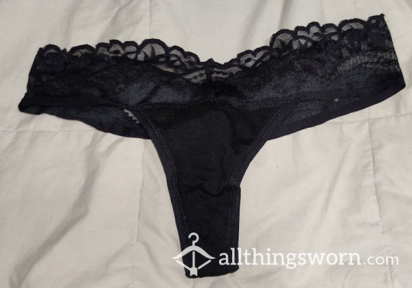 Lace Waisted Black Thong Panty