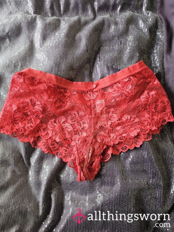 Lacey Red Well Worn Panties Uk 10