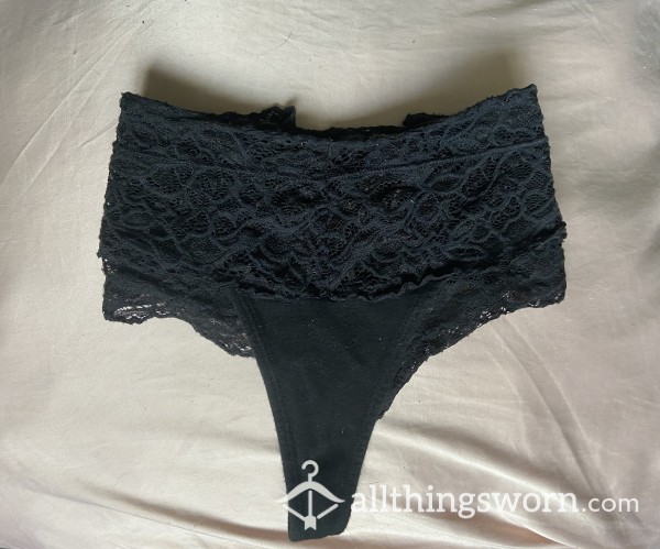 “Bleached” Lacy Black Tanga/ Thong