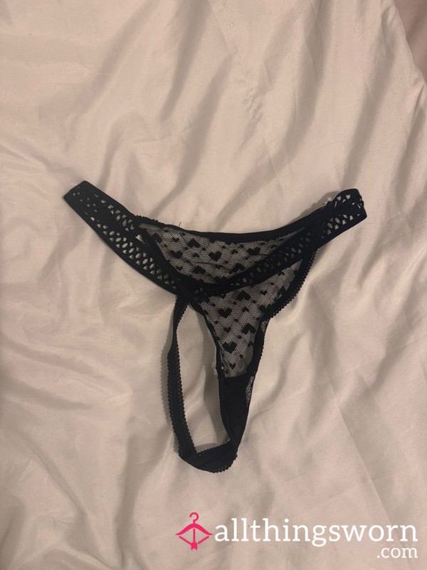 Lacy Black Thongs Sz12