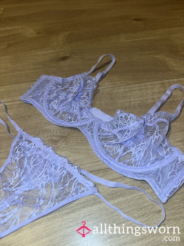 Lacy Lilac Thong And Bra Set 💜💜💜  C*m Filled And Unwashed (+postage ✨💖)