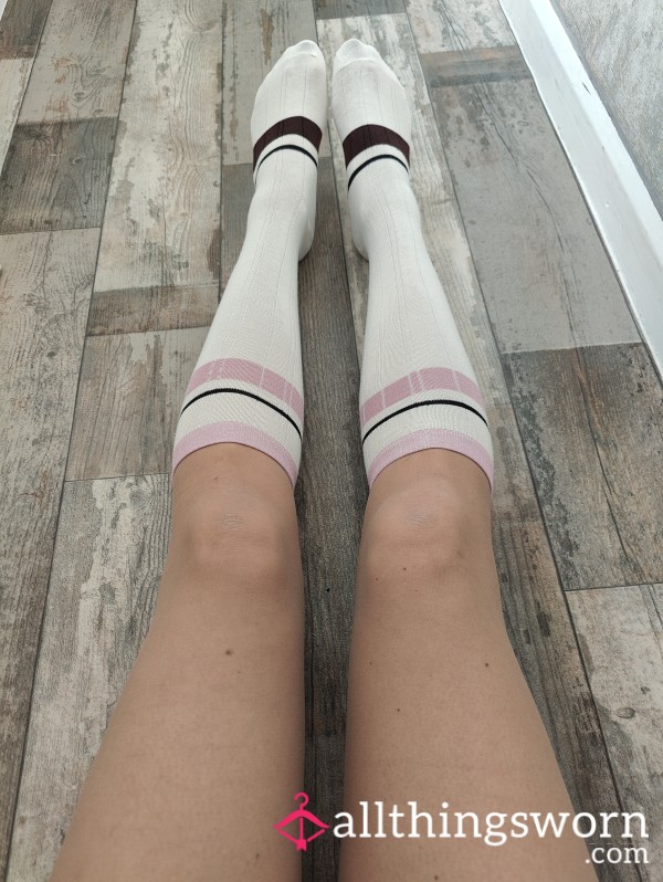 Ladies Knee High Socks Cream White Size 5