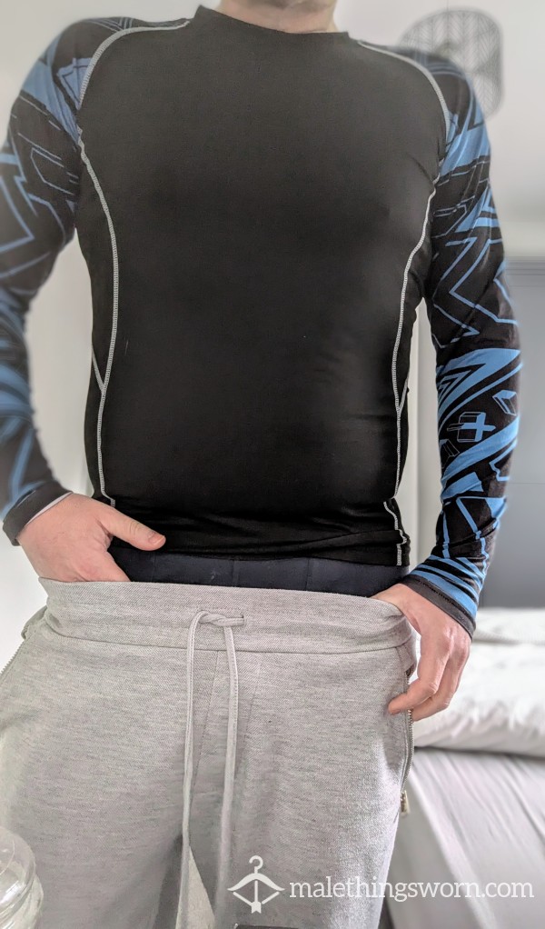 SOLD - Large Blue/Black Gym Compression Top