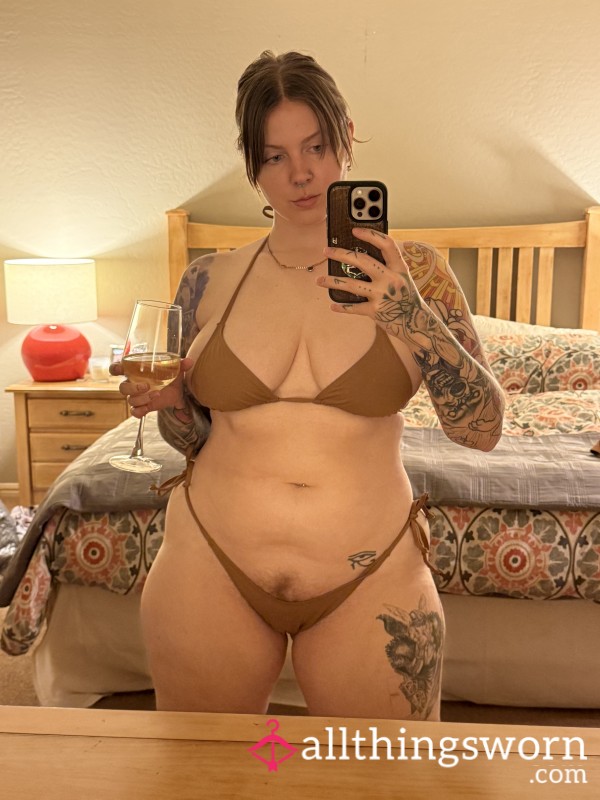 Large Skims S**y Two Piece Bikini In Tan, Curvy Tattooed Red Head