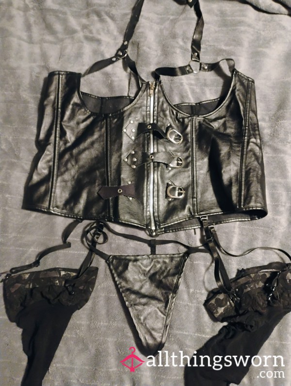 Leather Corset And Leather Thong