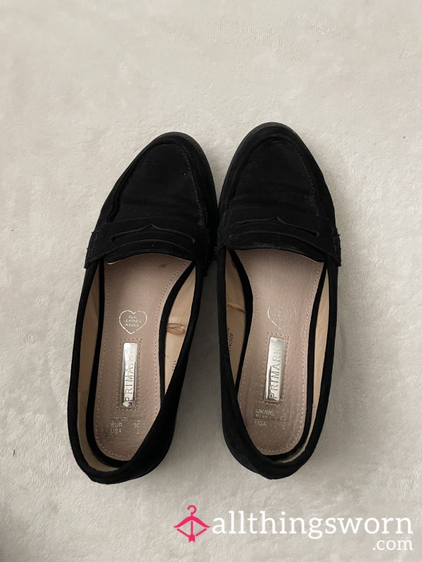 Leather Sole Suede Black Loafer Flat Shoes | Size 3 |