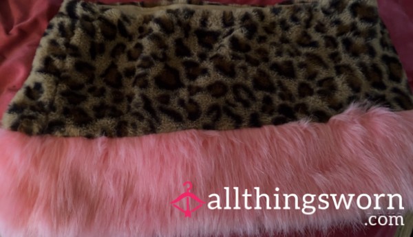 Leopard Fur Print With Pink Fur Trim Mini Skirt