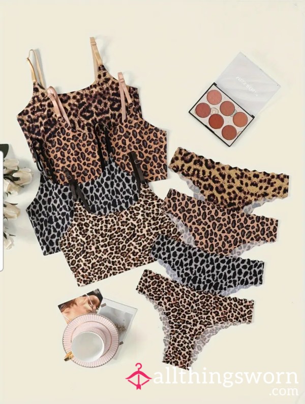 Leopard Print Bra & Thong Set Sz Large