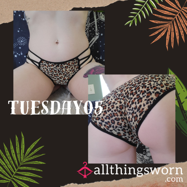 Leopard Print Bikini Panties With Crisscross Strappy Sides