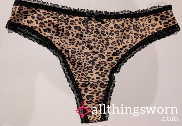 Leopard Print Lace Trim Thong