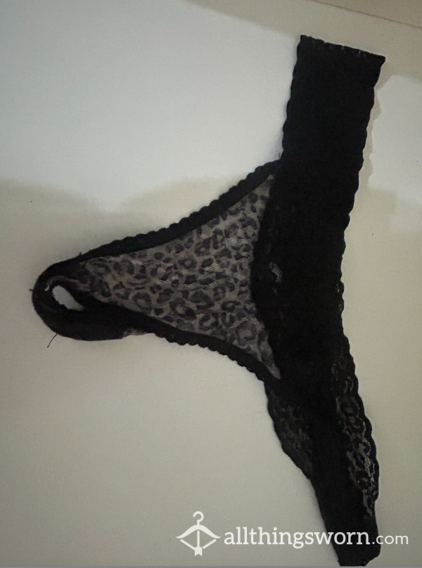 Leopard Print Lacey Black Thong