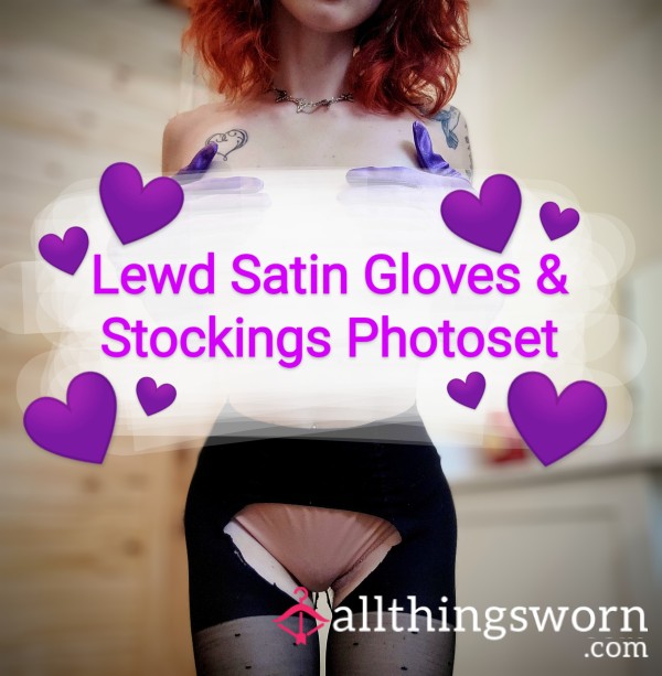 Lewd Purple Satin Gloves & Black Garter Stockings Photoset.