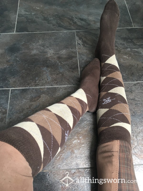 Light And Dark Brown Argyle Horse Riding Socks- 48h Wear