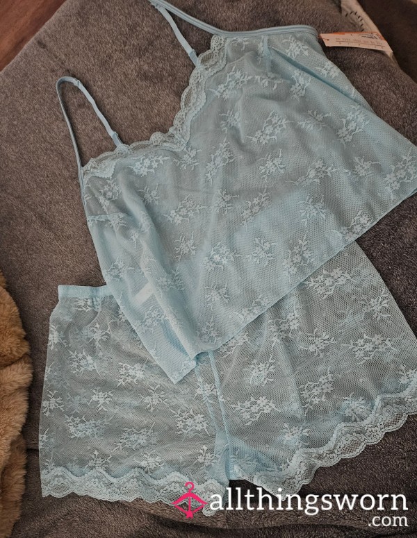 Light Blue Lacey Tank And Short Set