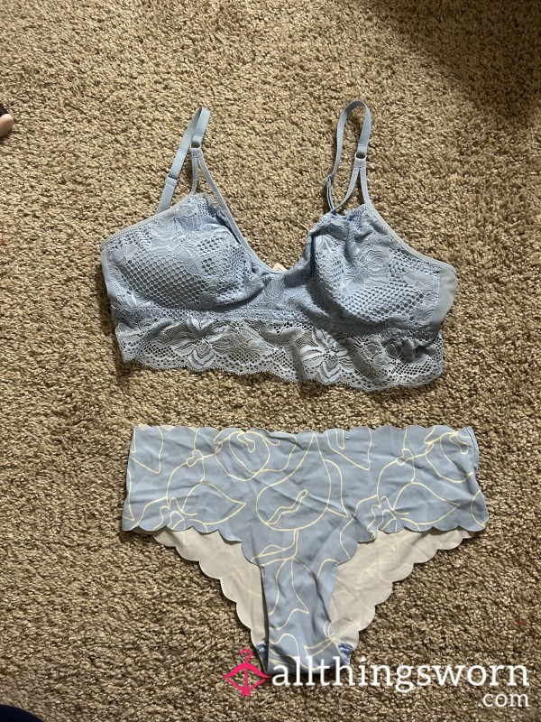 Light Blue Panties And Matching Lacy Unlined Bra