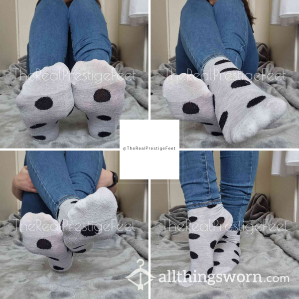 Light Grey Large Polka Dot Ankle Socks | 3 Days Wear | Includes Pics & Clip | See Listing Photos For More Info - From £20.00 + P&P