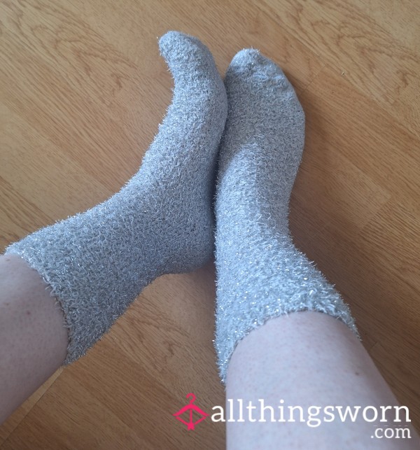 Light Grey Fluffy Sparkly Socks