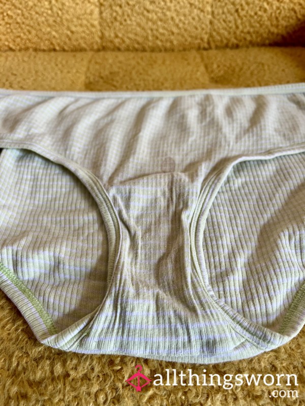 Light Lime Green And White Striped Cotton Panties (XXL - Aerie)