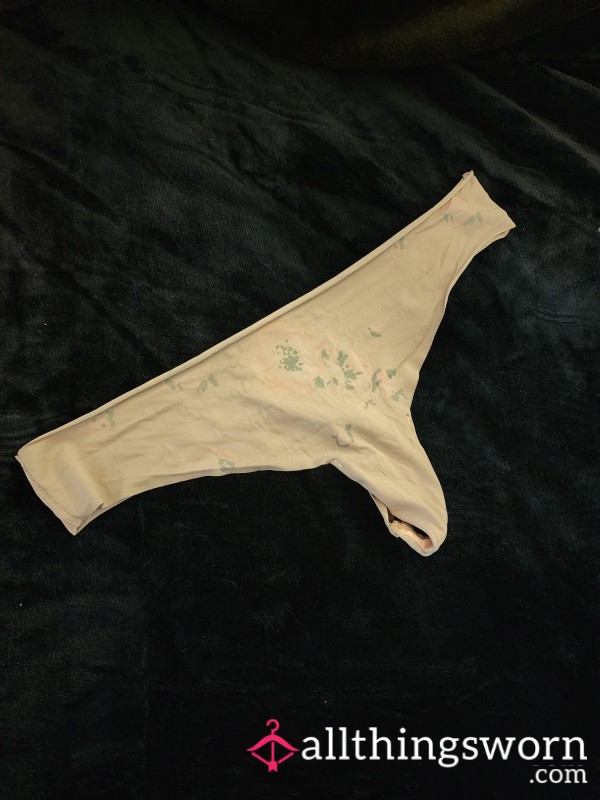 Light Pink Flowers Well-worn Thong To Be Soaked For You