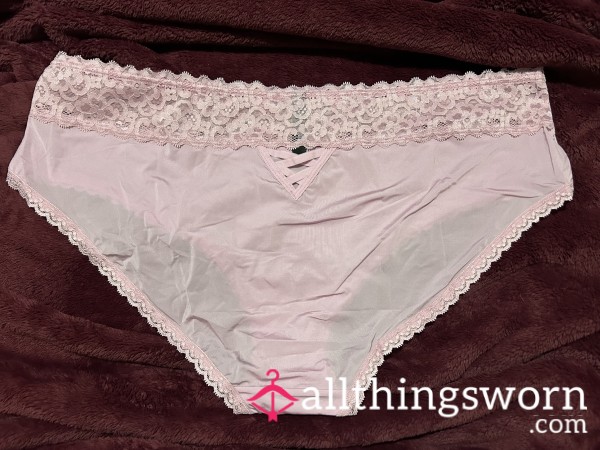 ~LIGHT PINK SATIN LACE TRIM CHEEKY PANTY~