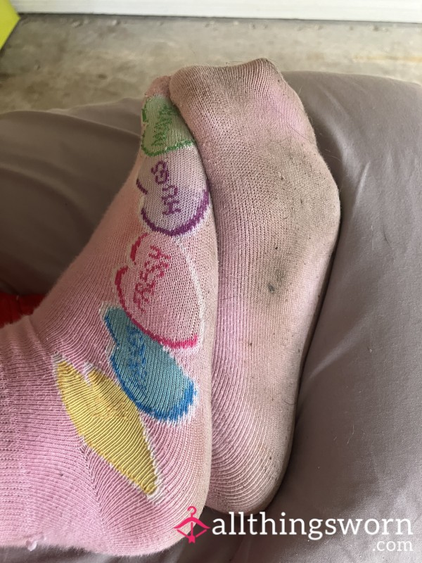 💞 Light Pink Socks With Valentine Candy Hearts 💞