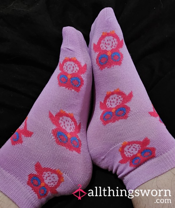 BBW Light Purple Ankle Socks With Colorful Owls