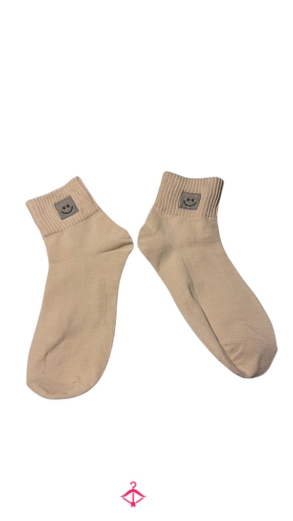 Light Tan Smiley Face Socks, Customizable Socks, Worn To Your Liking