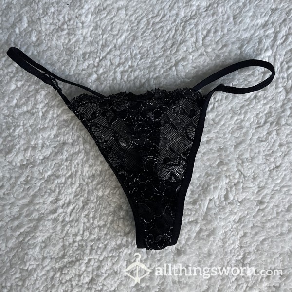 WORN NEW Black And Silver Lace G-String *48 HR WEAR*