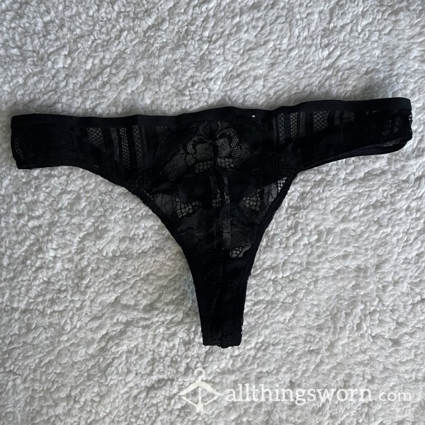 WORN NEW Black Lace Thong *48 HR WEAR*