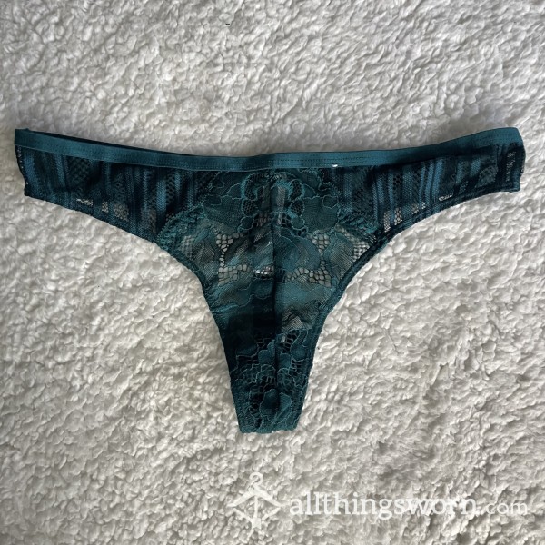 WORN NEW Blue Green Teal Lace Thong *MATCHING BRA ADDITION* *48 HR WEAR*