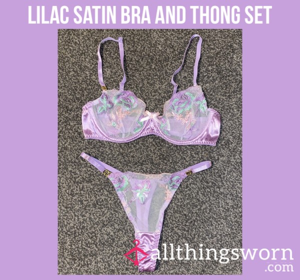 Lilac Satin Bra And Thong Set💜