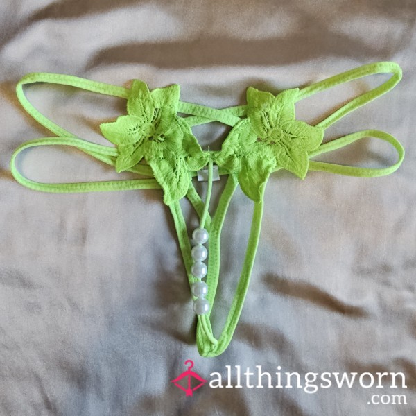 Lime "bu*terfly Effect" Pu**y-Pearl Thong