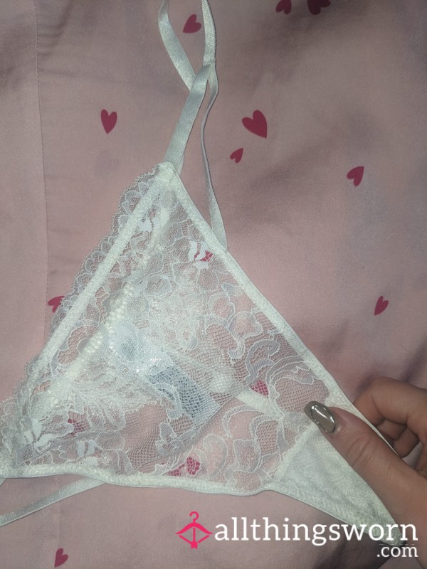 Little Princess Bow White Lace Thong