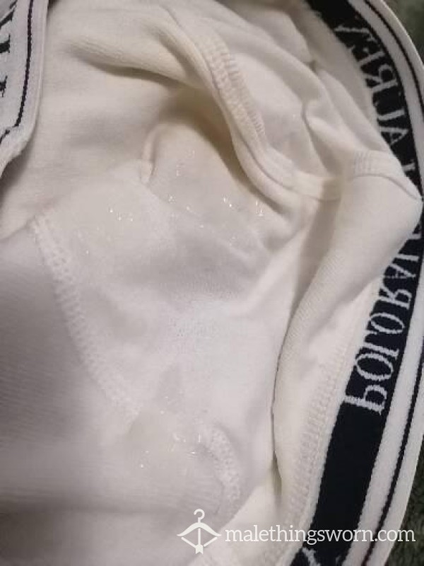 White C*m Soaked Polo Boxer Briefs.