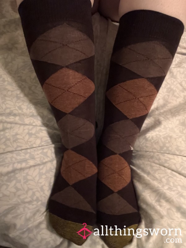 Long Argyle Brown Gold Toe Socks