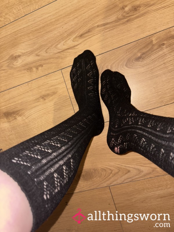 Long Black Cut Out Pattern Socks