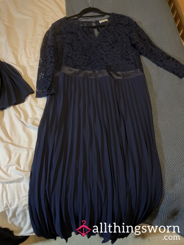 Long Navy Gown With Lace Bodice Size 18