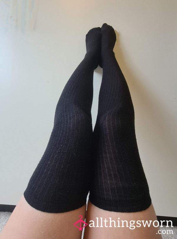 Long Over-the-knee Black Cotton Socks