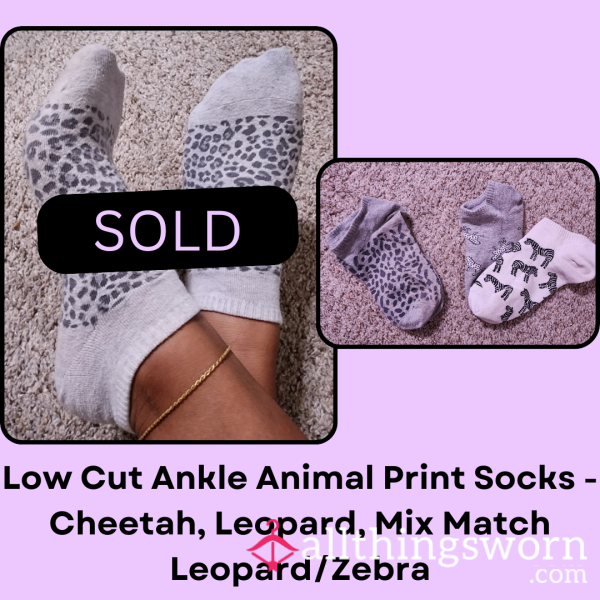 Low Cut Ankle Animal Print Socks - Cheetah, Leopard, Mix Match Leopard/Zebra