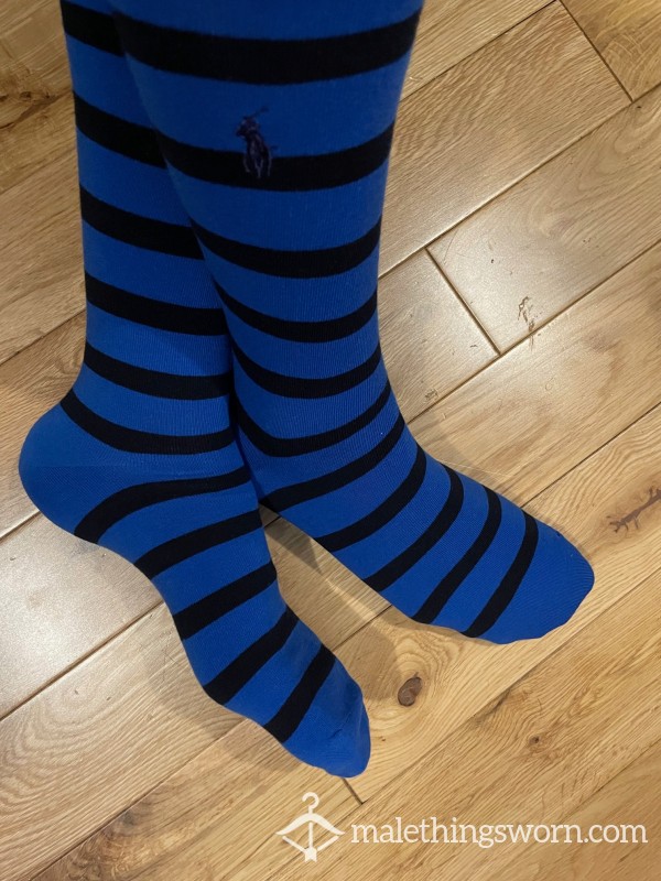 Luxury Ralph Lauren Polo Blue Striped Dress Socks With Embroidered Logo, You Want To Sniff A Bit Of Cla**?